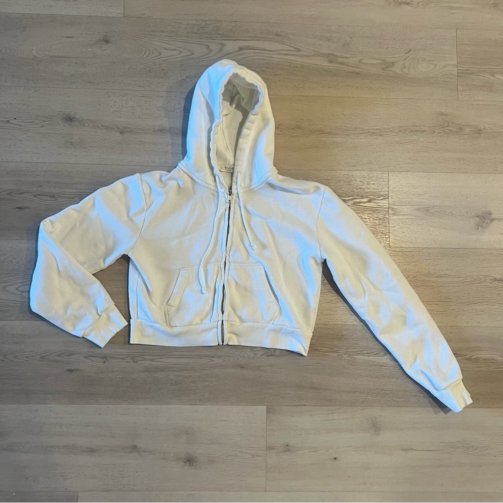 Brandy Melville Cropped White Hoodie